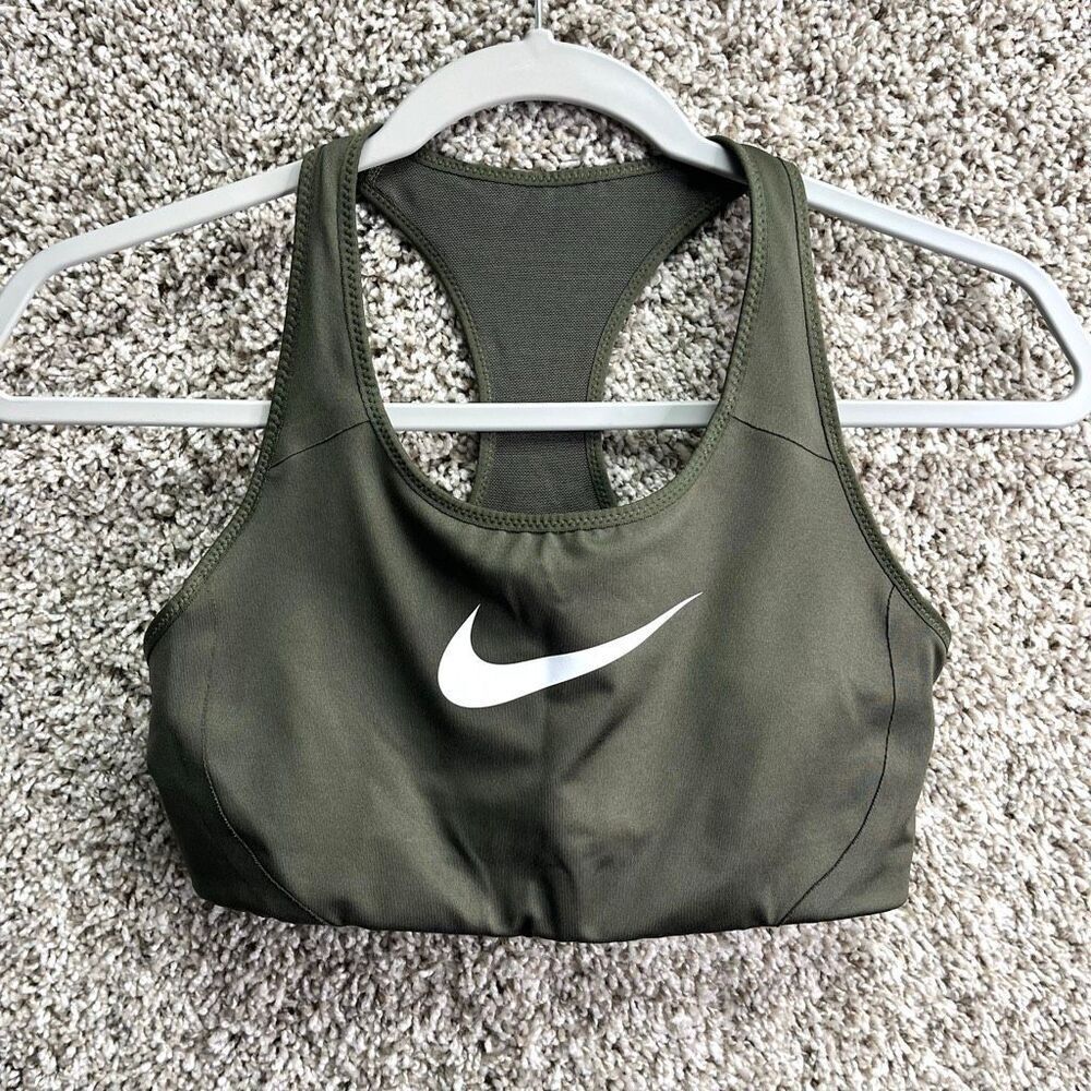 Nike Olive Green Racerback Sports Bra with White Swoosh